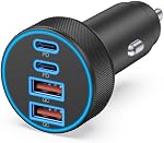 USB C Car Charger, 4-Port 90W Super Fast Charging Dual 45W USB-C & USB-A Multiport Car Charger Adapter Accessories Cigarette Lighter for iPhone 17 16 15 14 13 12 Pro Max, iPad, Galaxy, Pixel, Android