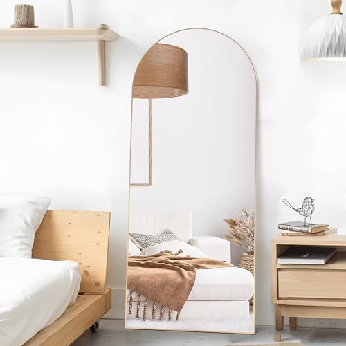 Elemango Miroir de Sol bombé - 165 x 60 cm - Miroir Mural Complet doré avec Cadre en Aluminium - Dessus bombé - À Suspendre ou à s'appuyer - Miroir de Dressing pour...