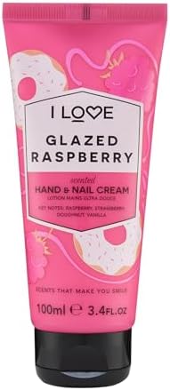 I LOVE Glazed Raspberry Scented Hand and Nail Cream - Hand Cream for Dry Hands - Vitamin E, Coconut Oil, and Shea Butter - Silicone Free - 3.4 oz