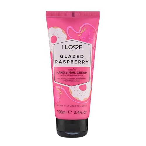 I Love Glazed Raspberry Scented Hand & Nail Cream, Packed With Shea Butter & Coconut Oil to Rejuvenate & Nourish the Skin, 93% Naturally Derived Ingredients Including Vitamin, VeganFriendly 100ml