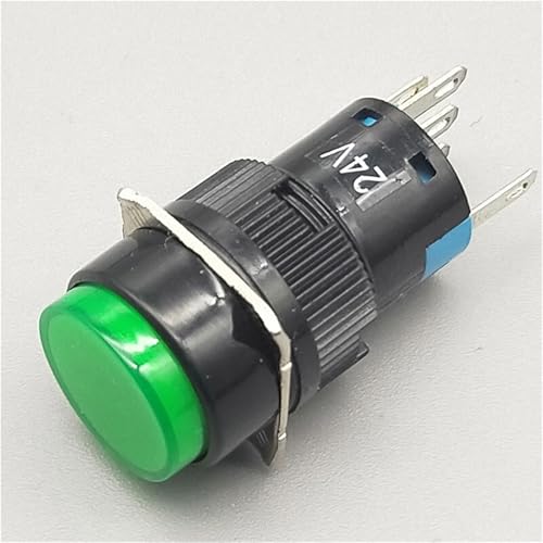 Interruptor pulsador LED monostable verde 16mm con luz continua 24V