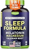 9-in-1 Natural Sleep Aid for Adults - USA Made, Lab Tested with 5mg Melatonin, 108mg Magnesium for Sleep - TRAACS, Ashwagandha, Valerian Root, GABA, 5HTP, Sleep Supplement for Adults, Vegan, 60 Caps