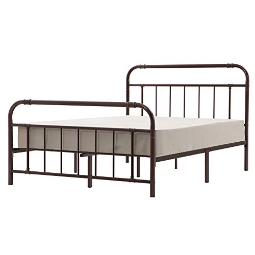 Image of VASAGLE Metal Headboard and Footboard, Pipe Frame, No Box Spring Needed Platform, Under-Bed Storage, Industrial Vintage Style, Queen Size, Brown URMB034BR