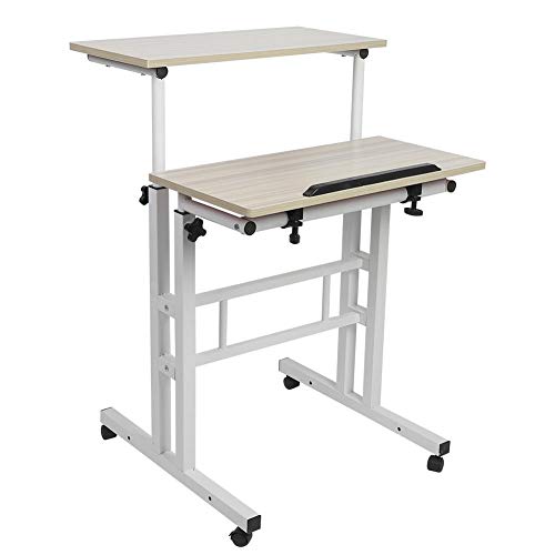 ASerZenith Escritorio para Computadora Portátil De Altura Ajustable con Ruedas, Escritorio De Pie para Computadora De Sobremesa Doble, 23,6 X 11,8 X 26,4 (Blanco)