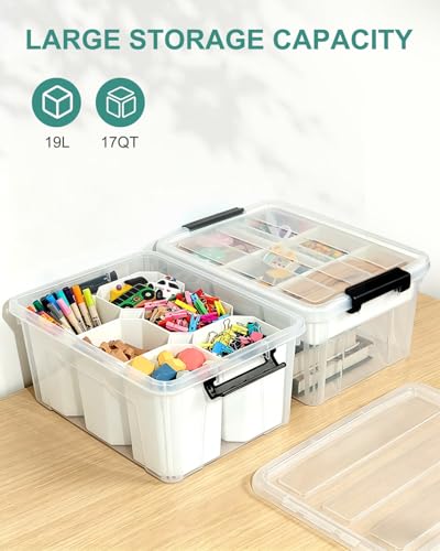 Image of EOENVIVS 17 QT Clear Craft Storage Box with Removable 5-Compartment Tray
