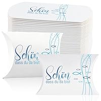 50 kleine Geschenkboxen „Schön, dass du da bist“ – Kraftpapier-Geschenkverpackungen (210 g/m²) für Taufe, Kommunion, Hochzeit & kleine Aufmerksamkeiten – 9x6x2,5 cm (Blau)