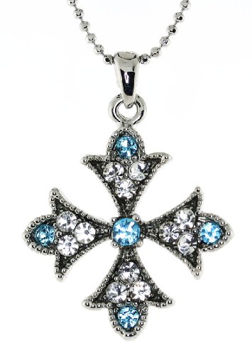 Mevoi Sparkling Simulated Rhinestone Cross Pendent Chain Necklace