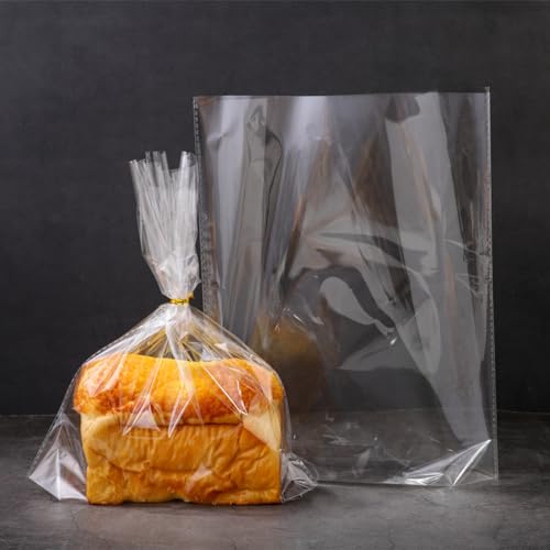 Lesibag Clear Bread Bags with Ties 11‘'x14'', 100 Reusable Plastic Bags for Homemade Bread, Cellophane Storage Wrap for Sourdough,Loaf,Cookies,Candy or Party Favors