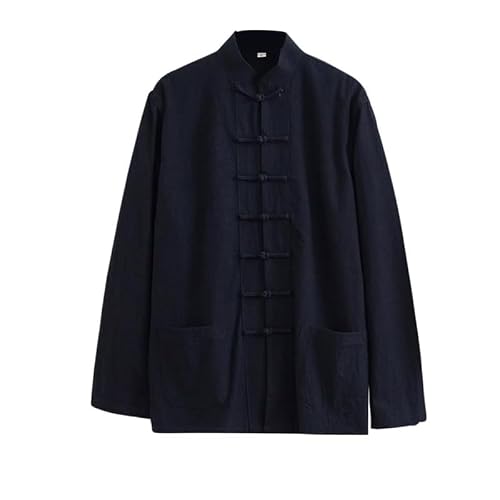 letaofang Loose Tai Chi Uniforms Men Chinese Traditional Kung Fu Clothing Cotton Linen Chun Work Long Sleeve Hanfu Jacket Clothes Shirt Suit, Black, S