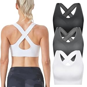 FITTIN Sports Bras Pack for Women – Padded Cross Back Support Seamless Strap Bra for Workout Fitness Gym Yoga Large Bust