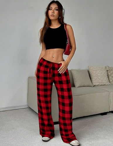 Image of Ekouaer Women Pajama Pants Comfy Pj Bottom with Pockets Stretch Plaid Sleepwear