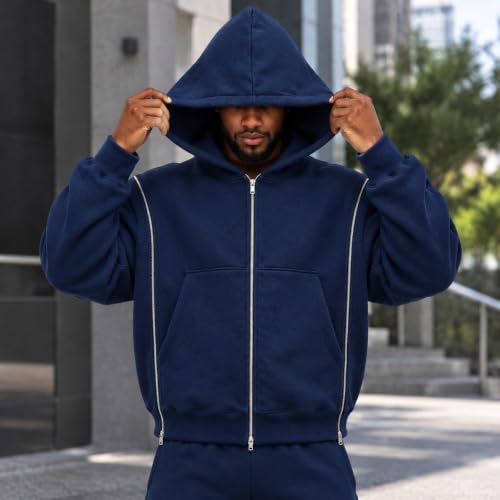 Oversized Hoodie Men Zip Up Sweatshirt Light Fleece Jackets Fall Outfits - image 3