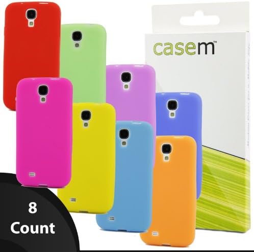 Rainbow Samsung Galaxy S4 Case Retail Package Set of 8 Pack Protective Covers Red Green Blue Light Blue Purple Yellow, Orange Hot Pink Slim Fit Silicone Rubber TPU for Christmas Valentines Mothers Day Easter Gift