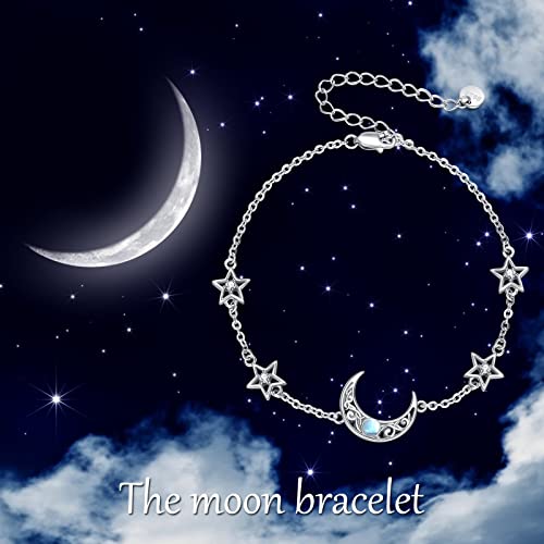 Image of CRMAD Moonstone Moon /star /daisy /turquoise /rose flower /cat /Hecate /airplane /pearl /Chakra /rose pearl /butterfly /wave /starfish Anklet for Women Sterling Silver Anklet Irish Jewelry