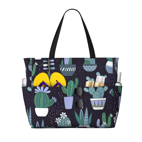 Bolsa de playa grande de viaje versátil con dibujos de cactus