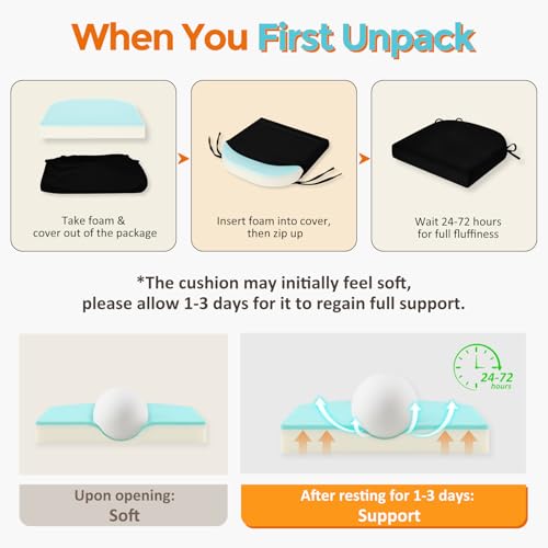 downluxe Chair Cushions for Dining Chairs, Memory Foam Linen Kitchen Chair Pads with Ties, Waterproof, Stain-Resistant and Washable Cover, 17" x 16" x 2.5", Black, 6 Pack by downluxe - Image 5