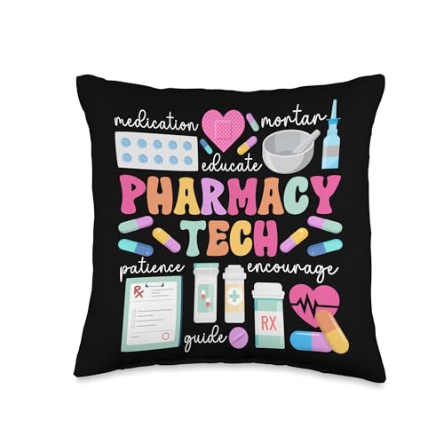 Pharmacy Tech Groovy Pharmacy Technician Day Pharm Tech Throw Pillow