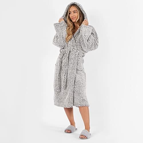 Brentfords Teddy Marl Soft Fleece Comfortable Adults Dressing Gown Unisex Full-Length V-Neck Style Cosy Trendy Robe