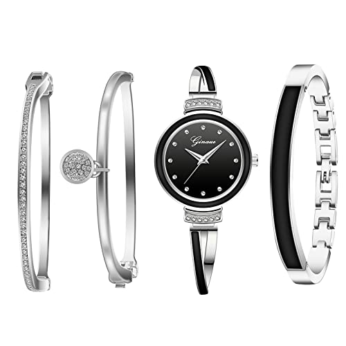 JewelryWe Elegancki damski zegarek na rękę, 4 szt. Mały zestaw zegarków z 3 bransoletkami, prezent dla kobiet, Typ 3, Klasyczny