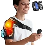 Cordless Shoulder Heating Pad with Massage for Frozen Shoulder Rotator Cuff Pain Relief,5000amh Battery Powered Detachable Controller Heated Massage with 5 Heats &Vibrations