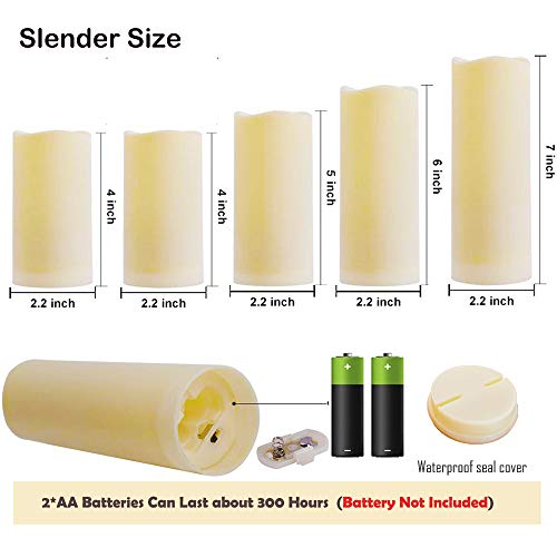 Sweetime Outdoor Waterproof Flameless Candles With Timer & Remote - Led Flickering Pillar Plastic Resin Electric Candles Battery Operated Candles, Set Of 5 (D 2.2" X H 4" 4" 5" 6" 7") #TOP7