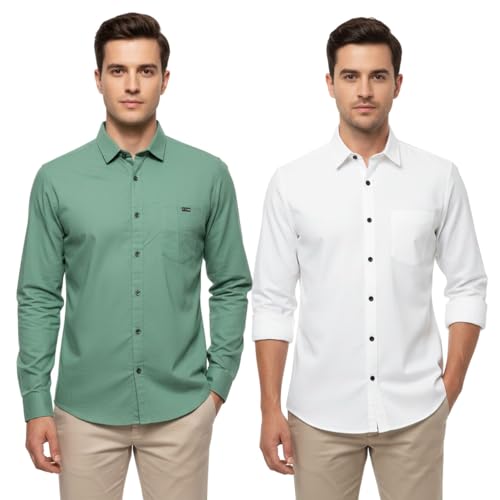 Image of Arvest Men?s Cotton Regular Fit Full Sleeve Shirt Combo Soft Breathable Fabric with Button-Down Collar and Chest Pocket Suitable for Office and Outfits