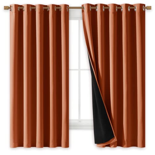 Image of NICETOWN Burnt Orange 100% Blackout Lined Curtains, 2 Thick Layers Completely Blackout Window Treatment Thermal Insulated Drapes for Kitchen /Bedroom (1 Pair, 70 inch Width x 63 inch Length Each Panel)