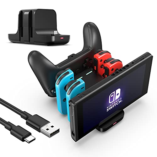 RHOTALL 6 in 1 コントローラー充電ドック Nintendo Switch & OLED & Lite用 Joy-ConおよびProコントローラー用充電ステーション LEDインジケーターとType C充電ケーブル付き ブラックの商品画像（Amazon）