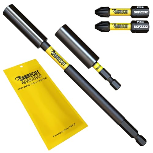 4 Piece SabreCut SCRK1 Magnetic 60mm and 152mm Professional Impact Bit Holders with 2 x 32mm PZ2 Screwdriver Impact Bits