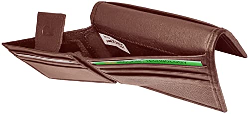 Slim Front Pocket Vertical Minimalist BiFold RFID Mens Leather Wallet w/ 1 Flip up ID Window, 10 Credit Card Slots, 2 Hidden Pockets, Currency Compartment w/ Key Holder #P51255 (British Brown)