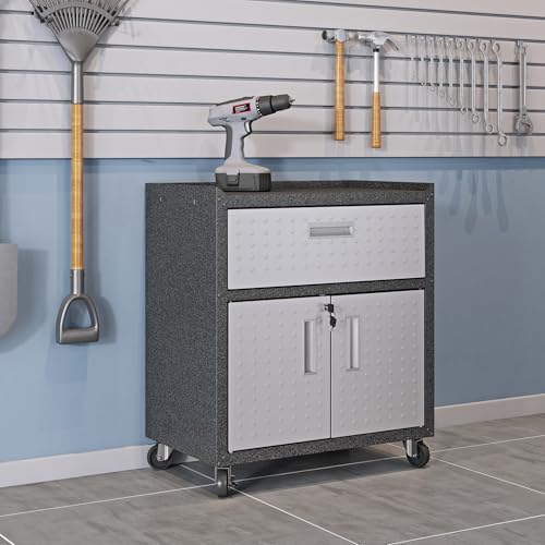 Image of Manhattan Comfort Fortress Collection Modern Designed Mobile Storage Garage Cabinet Great For Tools and Supplies, Stainless Steel
