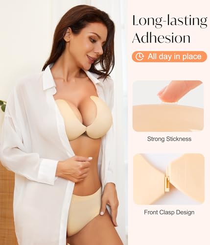 CYDREAM Sticky Strapless Adhesive Bra for Women - Invisible Push up Silicone Nude Bra for Backless Dress Upgraded Clasp Bras2