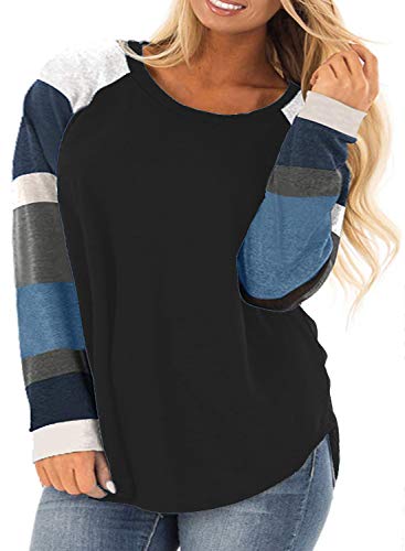 ROSRISS Plus Size Womens Shirts Long Sleeve Tops Casual Tunics Black 16W