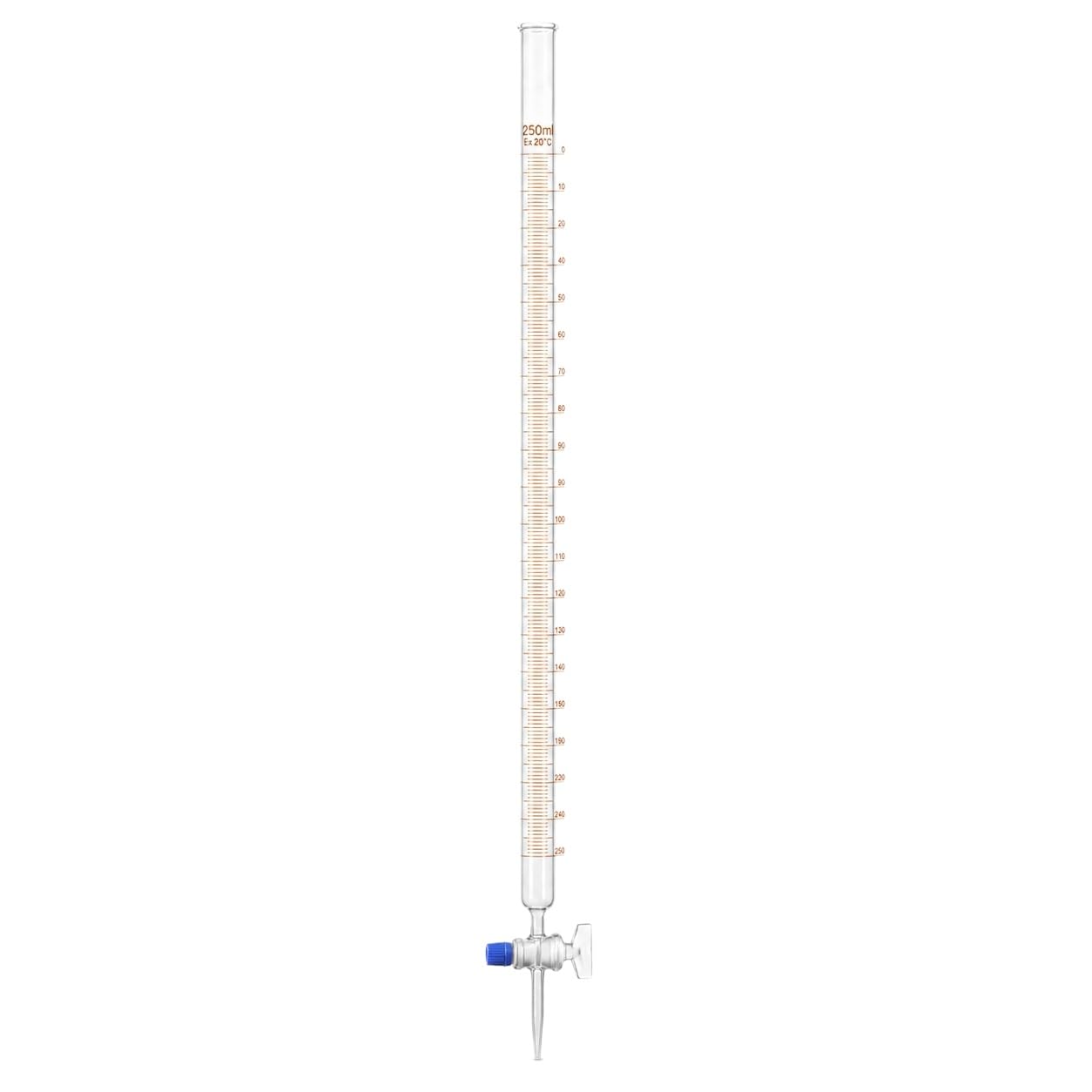 Saure Labor-Volumenbürette mit Glasküken-Ventil-250mL | Vielseitiges Quantitatives Labor-Glasgerät für Chemielabor und Analyse