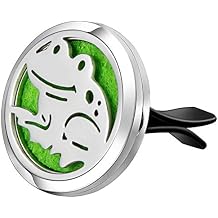 Wild Essentials Happy Frog Essential Oil Car Vent Diffuser, Stainless Steel Locket Pendant with 8 Color Refill Pads, Customizable Color Changing Air Freshener for Aromatherapy