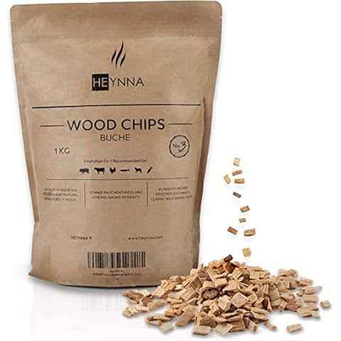 HEYNNA® Premium Smoking Chips Hickory 1kg bag - 100% Natural Hickory Wood Chips for Smoking Food with a Strong Smoky Taste Cover