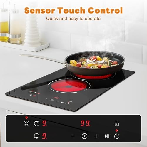 2 Burners Electric Cooktop, 110V Plug in Ceramic Cooktop, 12 Inch Countertop & Built-in Electric Stove Top with Dual-Ring Design, 9-Level Adjustment, Child Safety Lock, Timer, Overheat Protection - 5