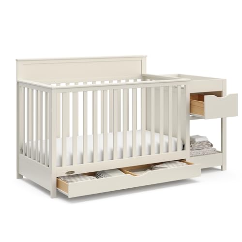 Image of Graco Shiloh 5-in-1 Convertible Crib & Changer with Drawer - GREENGUARD Gold Certified Baby Crib Crafted from Wood, Converts to Toddler Bed, Daybed, and Full-Size Bed (Frosted Oat)