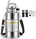 Kweetle 1.5Gal Stainless Steel Pump Up Sprayer Reinforced Hose, Hand Pump Sprayer with Pressure Gauge&Safety Valve, Adjustable Nozzle Suitable for Gardening (1.5 Gallon)