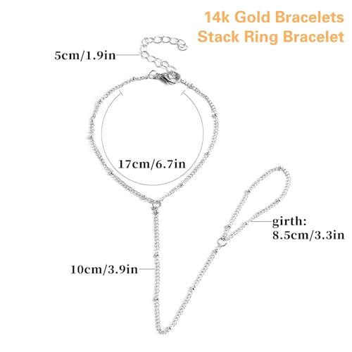 Image of Long tiantian Hand Chain Bracelet Gold Link Finger Ring Slave Bracelet