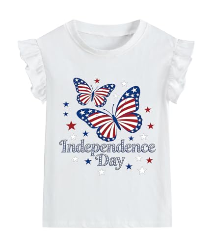 Image of Tkria Girls 4th of July Tank Tops Red White and Blue Shirt Toddler Girl American Flag Patriotic Outfit 2-7 Years
