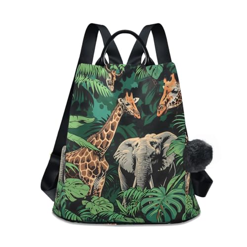 Giraffes and Elephants Backpack for Women Anti Theft Large Fashion Travel Shoulder Bag Purse Rucksack Lightweight
