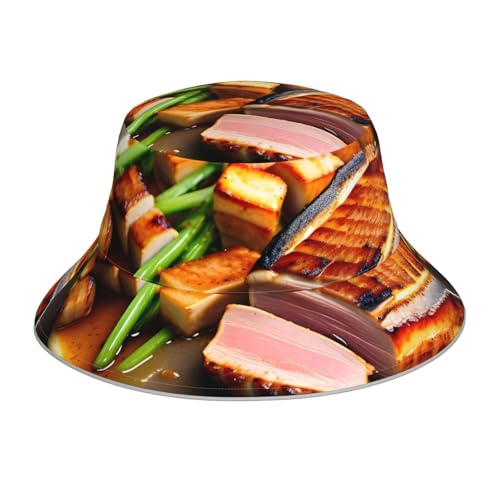 chenfandi Delicious Grilled Meatfisherman'S Hat, sombrero de sol para hombre y mujer, protección UV plegable, sombrero de pescador para senderismo, playa, color negro