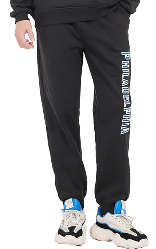 RZUO Mens Embroidered Philadelphia Sweatpants Soft Fleece Jogger Pants Sport & Lounge Activewear - Black XL