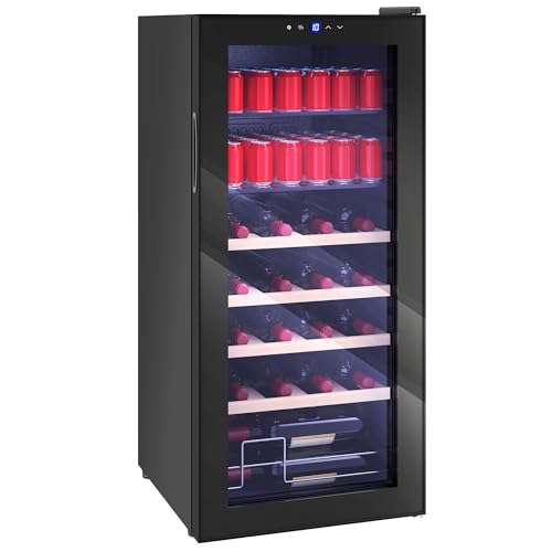 HOMCOM Cantinetta Vino Refrigerata 20 Bottiglie 92L Cantina Vino Silenziosa Temperatura Regolabile 5-18℃ Frigo Vino Bar con Vetro Anti UV, Ripiani, Compressore, Display Touch, Luci LED, Classe G