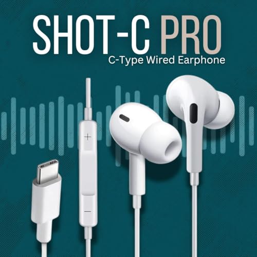 Image of Shot-C-PROO Type-C Wired Earphones with HD Mic, Deep Bass & Crystal Clear Sound, in-Line Volume Control, Noise Isolation, Tangle-Free Cable, Comfortable Fit for Type-C Smartphones - White
