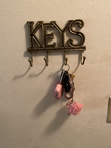 Comfify Key Holder For Wall “Keys Decorative Farmhouse Rustic Wall Mounted Key Holder - 4 Key Hooks - Home Vintage Key Rack For Entryway With Screws And Anchors – 6X8”- (Rustic Gold) #TOP5