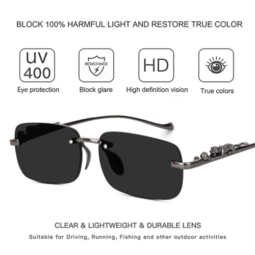Image of IFLASH MC STAN Metal Plated Temple Vintage Rimless Sunglasses Retro Luxury Frameless Shades Rectangle Colored Lens Sun Glasses
