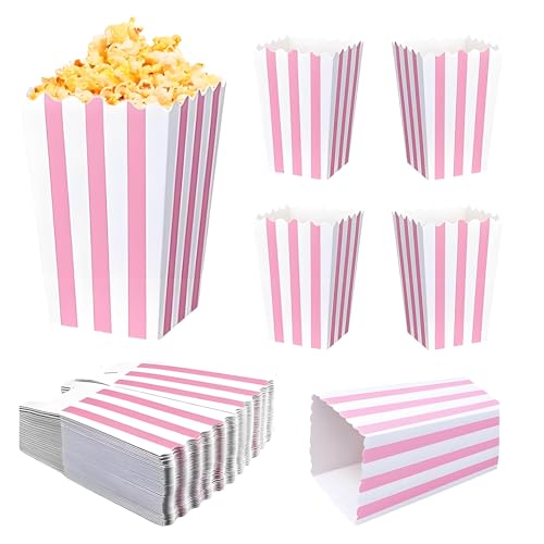 Popcorn Bags for Party (40pk) Paper Popcorn Buckets pink and White Popcorn Bags for Popcorn Machine, Movie Theater Decor Popcorn Container, Carnival Circus Party Popcorn Bowl (40 Boxes (large))