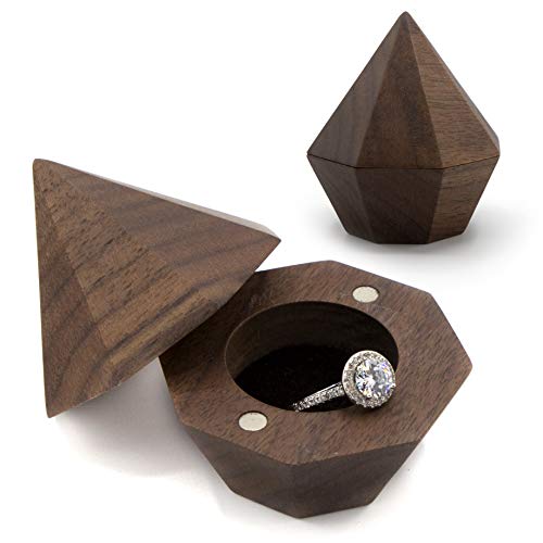 Muujee Diamond Shaped Ring Box - Wooden Ring Box For Wedding Ceremony Ring Bearer Box - Anniversary Birthday Gift Ideas #TOP9